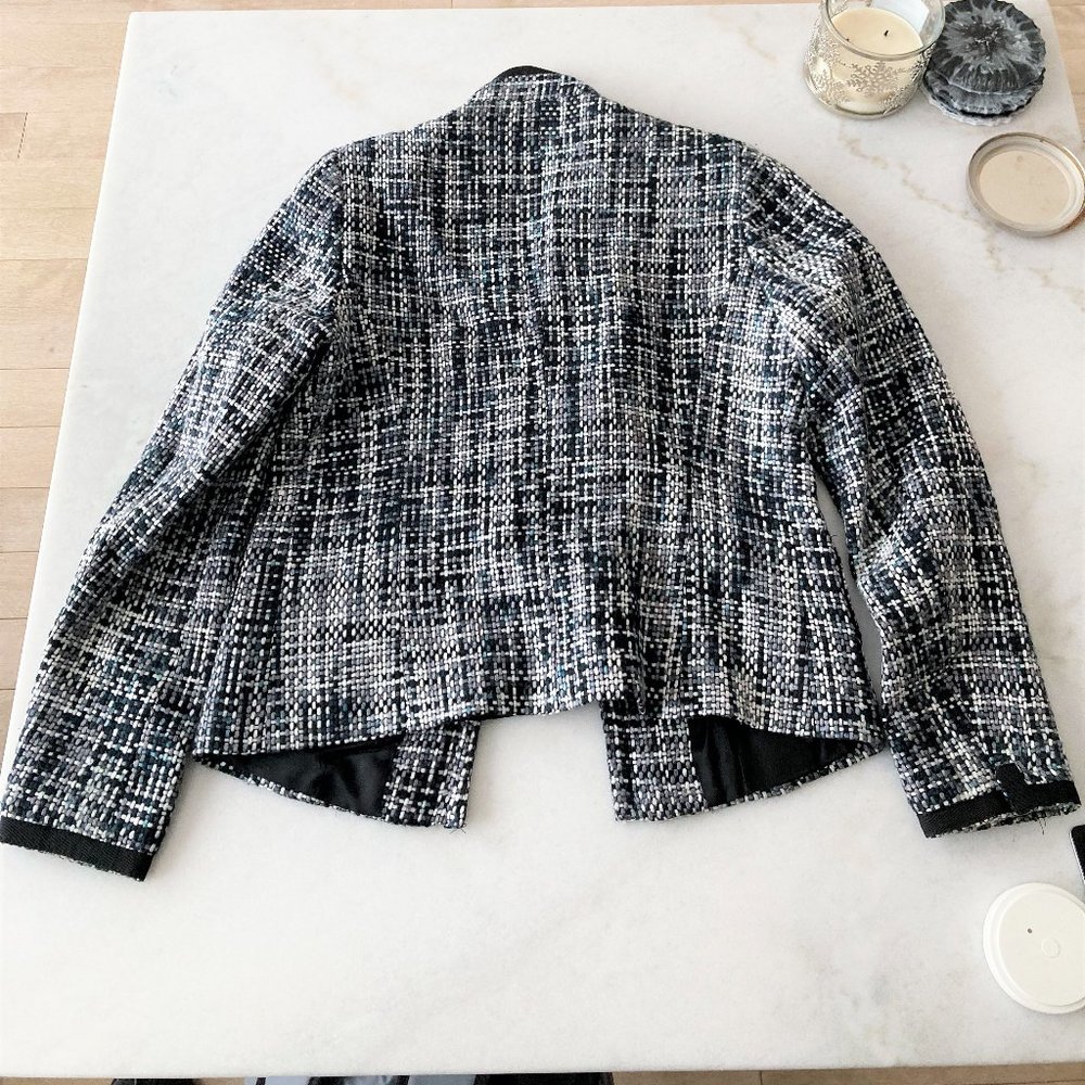 Vintage Yumi Mazao Paris tweed blazer / woven jacket (white, black, teal / blue) - Picture 6 of 13